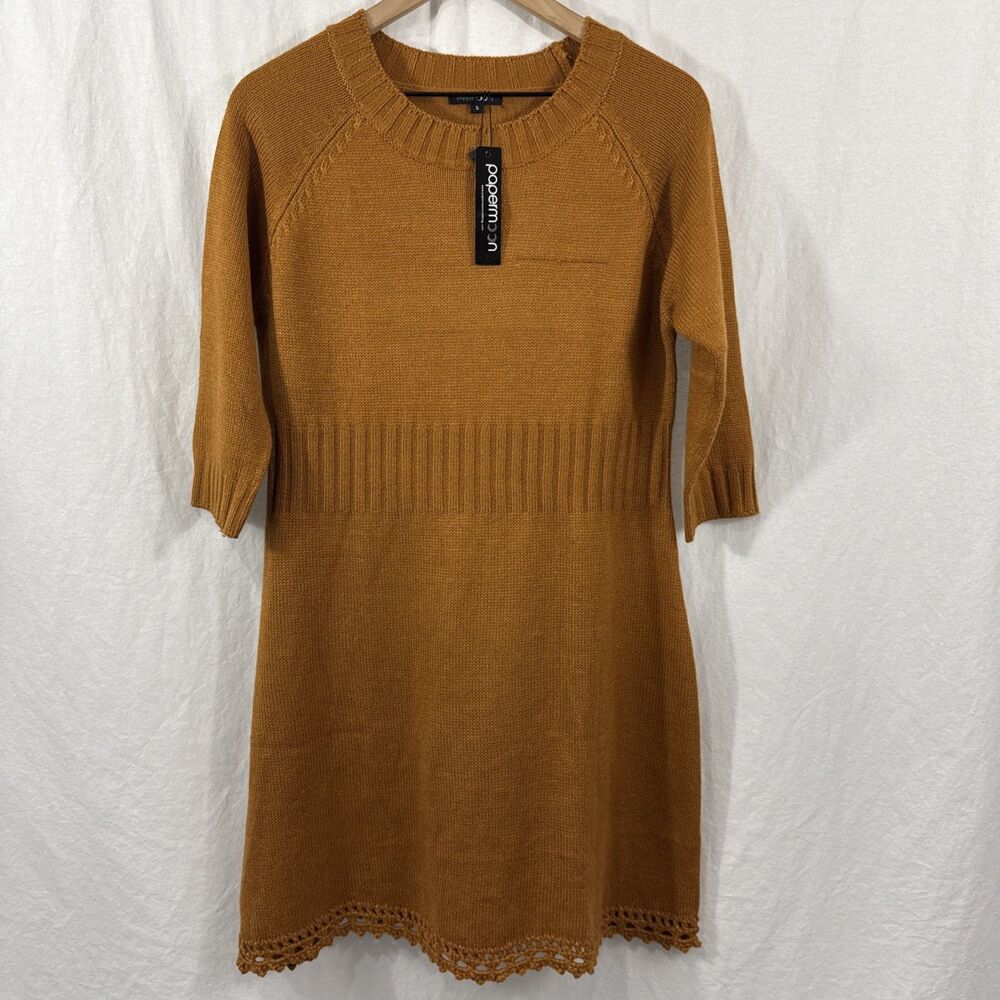 Papermoon Mustard Yellow Knit Sweater Dress Womens Sz S Fall Casual *FLAW*